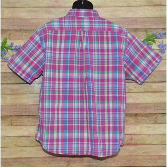 Lands' End Mens Button Down Shirt XL Pastel Plaid Short Sleeve Cotton Preppy - Picture 5 of 9